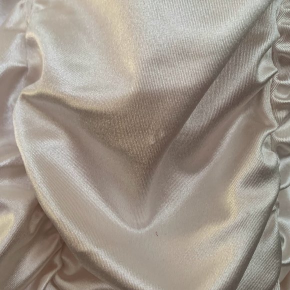 4S13NNA Silky Pearl Champagne White Bodycon Ruched Mini Susanna Dress - Picture 5 of 6